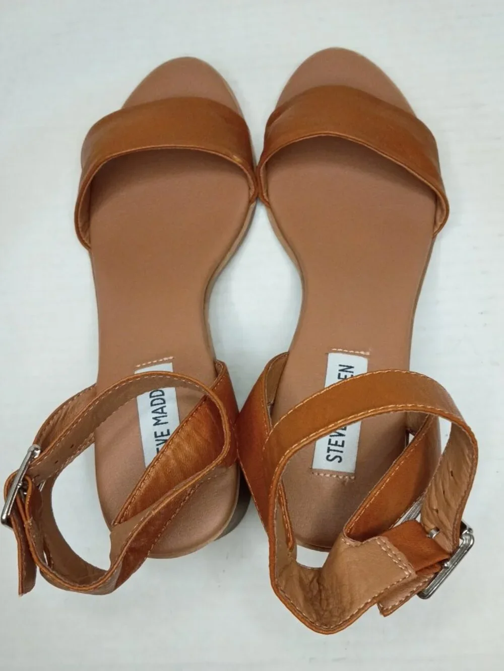 Steve Madden Kemmy Cognac Leather Ankle Strap Block Heel Sandals Size 8M